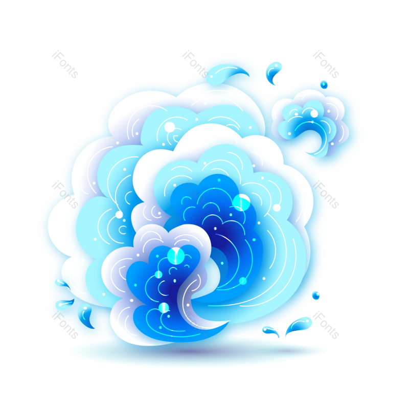 水花图片,蓝色元素,素材PNG,手绘波浪免抠素材